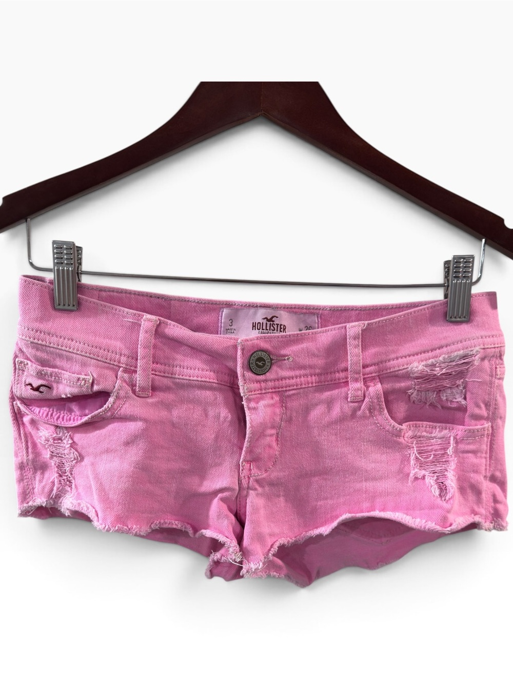 Hollister Hot Pink Distressed Denim Short Shorts